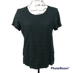Market & Spruce Black Lace Overlay Top Zipper Detail LP
